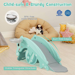3-In-1 Kids Slide Rocking Horse Set Convertible Toddler Slide with Basketball Ho