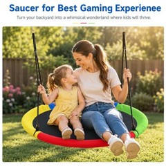 40 Inch Saucer Tree Swing for Kids Outdoor, Textilene Fabric 40inch | Rainbow