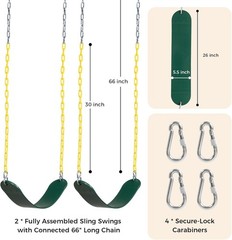 DECORLIFE 2 Pack Swing Seats with 66″ Coated Chain Replacement Green 330lb