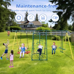 Kids Outdoor Heavy Duty Swing Set Seesaw Climbing Basket Playground 6in1 Playset
