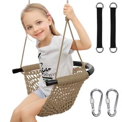 Hi-Na Tree Swing for Kids, Adjustable Toddler Rope Swing Seat with Snap Khaki