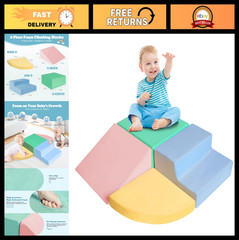 Soft Foam Climbing Toys for Toddlers 1-3, 4-Piece Activity Play Set, Crawling Bl