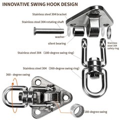 Stainless Steel Swing Hanger Heavy Duty 180°+360° Swivel Swing Hook Swing Har…