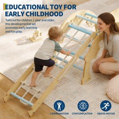 4 in 1 Toddler Climbing Toys Indoor,Wooden Climbing Triangle Set W/Ramp,Arch Gym