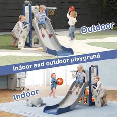 6 in 1 Toddler Slide with Basketball & Telescope, Indoor Playset for Age 1-3