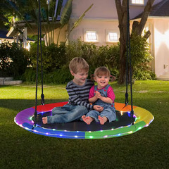 2-Person Flying Saucer Tree Swing Metal Patio Swing with Multi-Colored LED Light