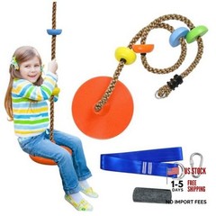 Tree Swing for Kids,Climbing Rope with Platforms,Disc Swing Seat Set Orange