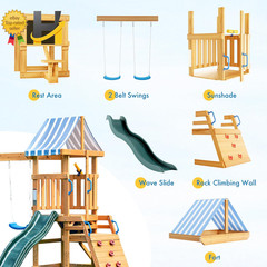 Wooden Swing Set for Backyard Kids Outdoor Playset Playground Slide Climber Fort