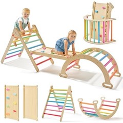 Pikler Triangle Set, 7-in-1 Foldable Pikler Triangle Climbing Standard Rainbow