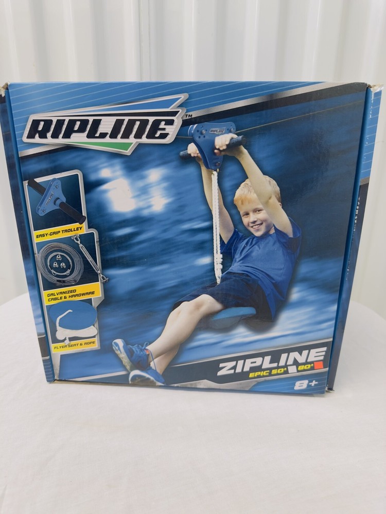 RIPLINE EPIC ZIPLINE W/SEAT,80-FEET,BLUE BACKYARD FUN ADVENTURE OBSTACLE COURSE