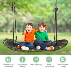 Saucer Tree Swing Surf Kids Outdoor Adjustable Oval Platform Swing Set w/ Handle