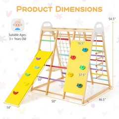 8-in-1 Jungle Gym Playset, Wooden Climber Play Set w/ Monkey Bars Colorful