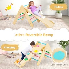 3-in-1 Kids Climber Set Toddler Wooden Play Arch with Sliding and Climbing Ramp
