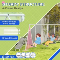 Outsunny Metal Swing Set for Kids with Double Swings Slide Seesaw Glider