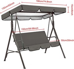 3 Person Outdoor Patio Swing Chair Replacement Canopy + Removable Seat Cover,…