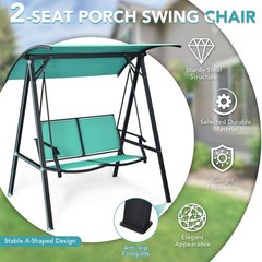 60x44x65in 2-Person Steel Patio Swing w/ Adjustable Weather-Resistant Canopy