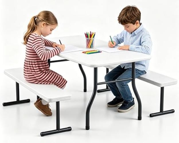 Kids Picnic Table with Benches, 38″ Outdoor Toddler Table Set 38″ x 22″ White