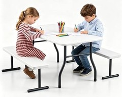 Kids Picnic Table with Benches, 38″ Outdoor Toddler Table Set 38″ x 22″ White