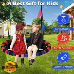 HeyZoo 40 Inch Saucer Swing Blue Red 360 Swivel Backyard Toy