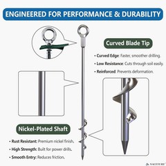 NACETURE 18-Inch Heavy Duty Ground Anchors Screw in, 4 Pack Earth Anchor Kit wit