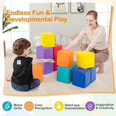 12 PCS Foam Building Blocks 5.5″ x 5.5″ Colorful Climbing Foam Soft Cubes