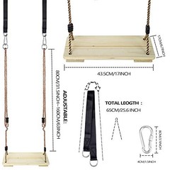 Wooden Swing Seat, Nostalgic Outdoor Wood Swing for Kids , Tree Straps Raw Wood