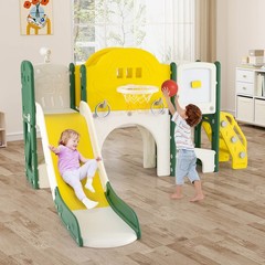 10 in 1 Toddler Slide Set w/Magnetic Whiteboard, Telescope Ring Toss for Ages 3+