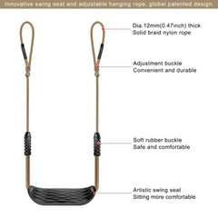 Plastic Swing Seat, Non Slip Tree Swing Set with Adjustable Rope & 2 Carabiners