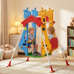 Kids Indoor Swing with Double Seats and Safety Belts, Mixed-Color