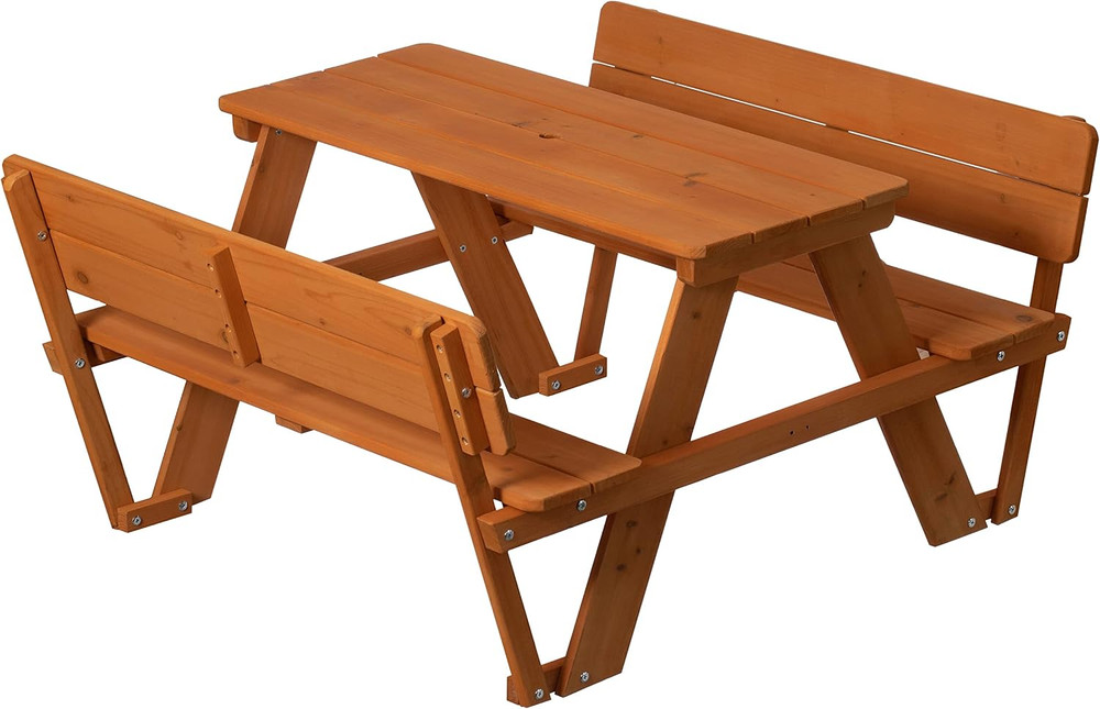 Wooden Kids Picnic Bench with Backrest, Outdoor Children’S Backyard, Crafting, D