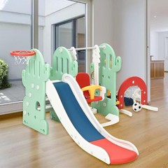 Toddler 7-in-1 Slide Swing Playground,Kids Climber Set w Hoop,Soccer&Golf Green