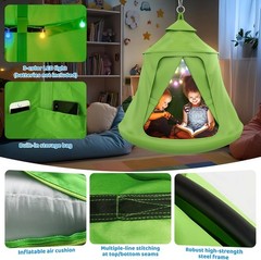Swing Set with Tent Swing X Shaped Frame 330lbs Green