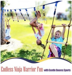 Warrior Obstacle Course for Kids, 56ft Slackline Kit with 8 Ninja Accessories(B)