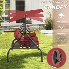 3 Seat Outdoor Porch Swing Chair, Adjustable Canopy Swing Bench, Convertible