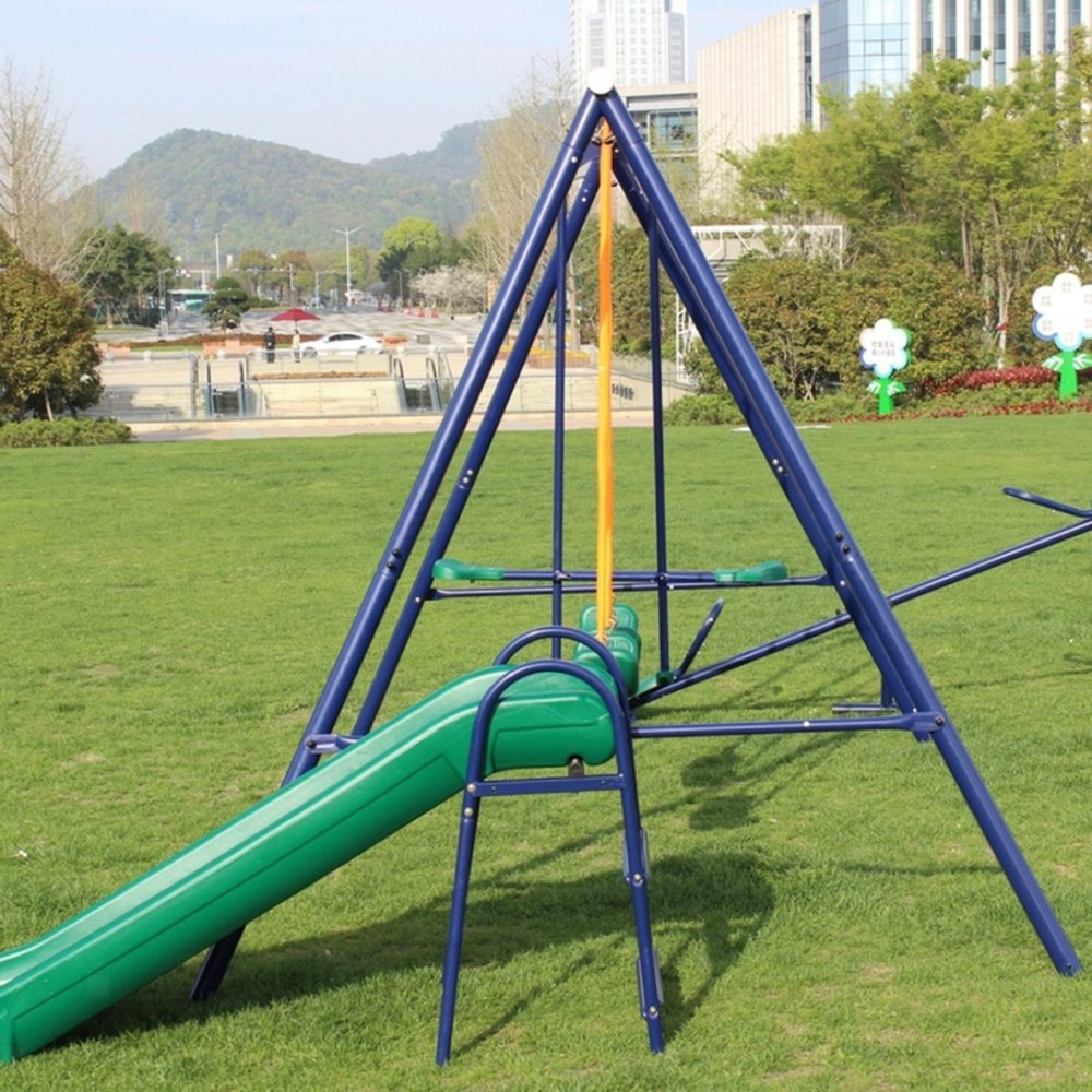 Heavy Duty Metal Swing Set with Slide for Kids: Sturdy, Weather-Resistant,