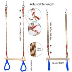 PELLOR Playground Children’s Wooden Trapeze Swing Bar with Plastic Gym Blue
