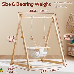 Wooden Swing Set for Toddlers 6-36 Months, Foldable Baby Swing Set with Durab…