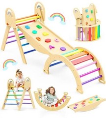 Pikler Triangle Set, 9-in-1 Montessori Climbing Toy for Toddlers, Rainbow