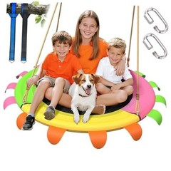 40 Inch Saucer Tree Swing for Kids Outdoor – 600lb Heavy Duty Capacity, Pink