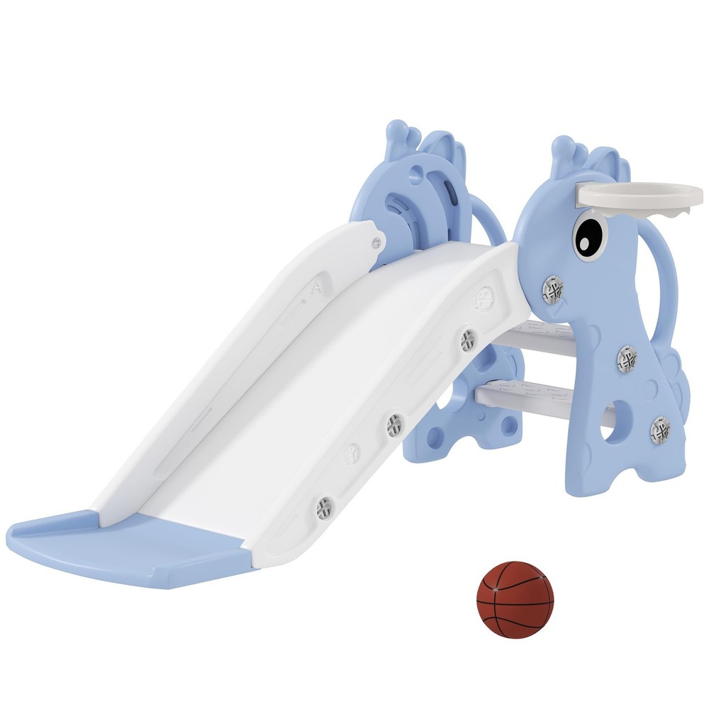 Qaba Toddler Slide with Climber, Basketball 41.7″ L x 20.3″ W x 20.5″ H, Blue