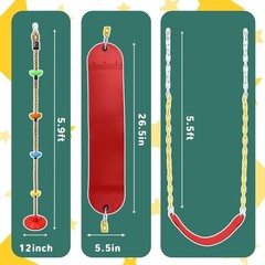 Tree Swing Climbing Rope with Disc Seat Heavy Duty Red