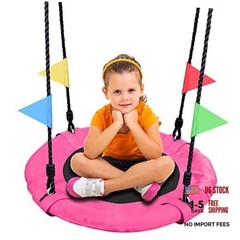 24″ Kids Tree Swing – Outdoor Small Saucer Swings with 900D Oxford Pink