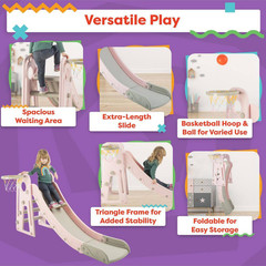 Toddler Slide with Basketball Hoop, Pink
