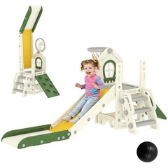Qaba Foldable 5 in 1 Toddler Slide with Climber, Basketball Hoop, Storage