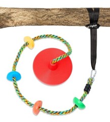 Tree Swing for Kids – Single Disc Seat and Rainbow Climbing Rope Set W/Carabiner