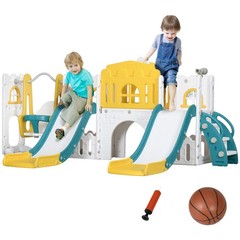8 in 1 Toddler Slide and Swing Set with 2 Slides for Ages 1-3, Yellow