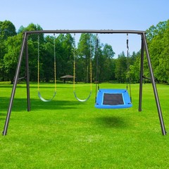 600lbs 3 Seat Metal Swing Set with Platform Swing Seat Heavy Duty A-Frame Stand