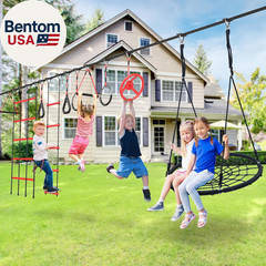 50 Ft Ninja Warrior Obstacle Course for Kids with Tree Swing, Portable Slackline