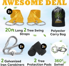 Durable Tree Swing Hanging Kit – 20ft Safety Straps, Alloy Carabiners Set of 2