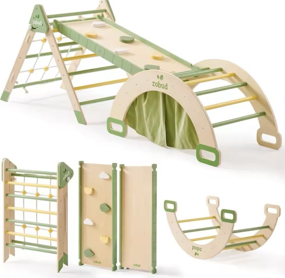 7 in 1 Pikler Triangle Set, Foldable Wooden Climbing Toys for Toddlers, Monte…